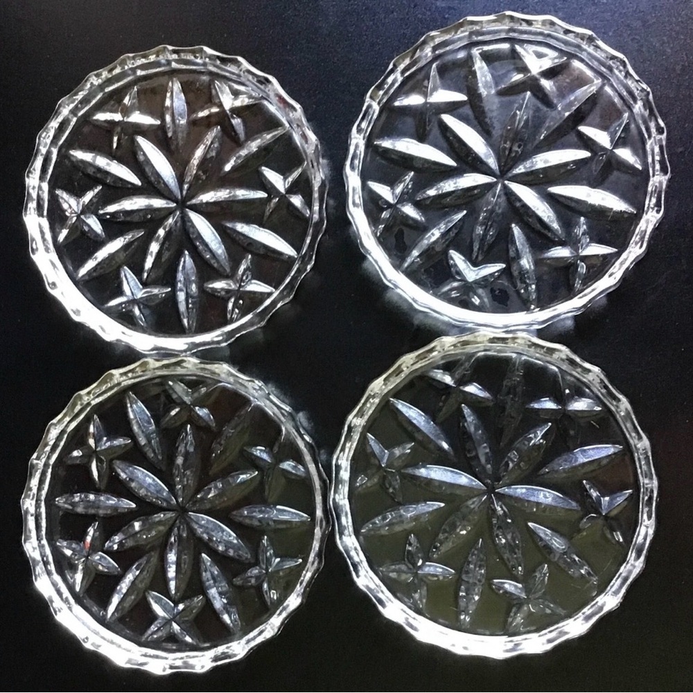 Gorham Vintage Lady Ann Pattern Set Of Four Crystal Coasters In Original Box